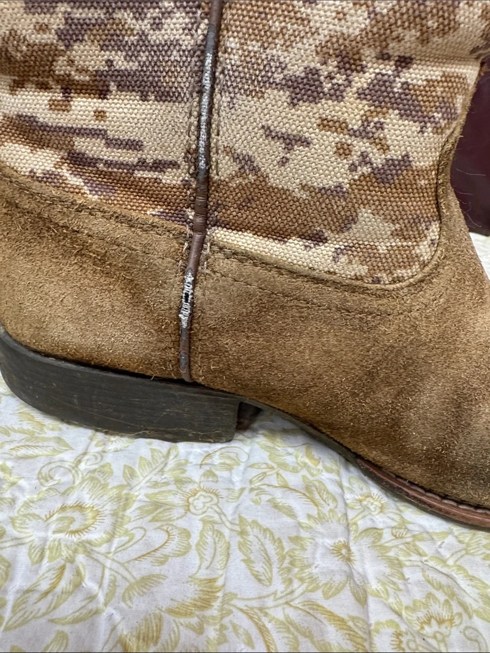 Ariat Brown Suede Cowboy Boots with Desert Camo Shaft